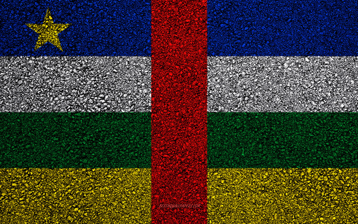 Flag of Central African Republic, asphalt texture, flag on asphalt, Africa, Central African Republic, flags of African countries