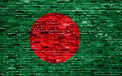 4k, بنغلاديش العلم, الطوب الملمس, آسيا, الرموز الوطنية, العلم من بنغلاديش, brickwall, بنغلاديش 3D العلم, البلدان الآسيوية, بنغلاديش