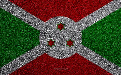 Flag of Burundi, asphalt texture, flag on asphalt, Burundi flag, Africa, Burundi, flags of African countries