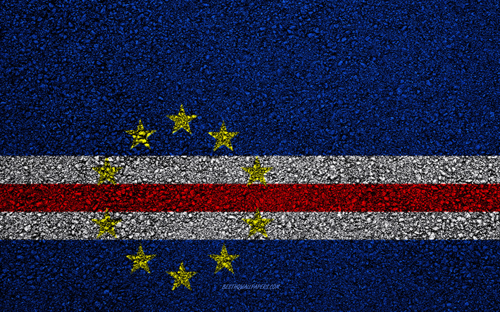 Flag of Cabo Verde, asphalt texture, flag on asphalt, Cabo Verde flag, Africa, Cabo Verde, flags of African countries
