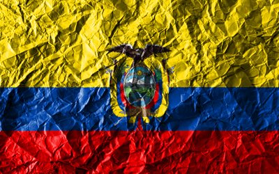 Ecuatoriano de la bandera, 4k, papel arrugado, pa&#237;ses de Am&#233;rica del Sur, creativo, de la Bandera de Ecuador, los s&#237;mbolos nacionales, Am&#233;rica del Sur, Ecuador 3D de la bandera, Ecuador