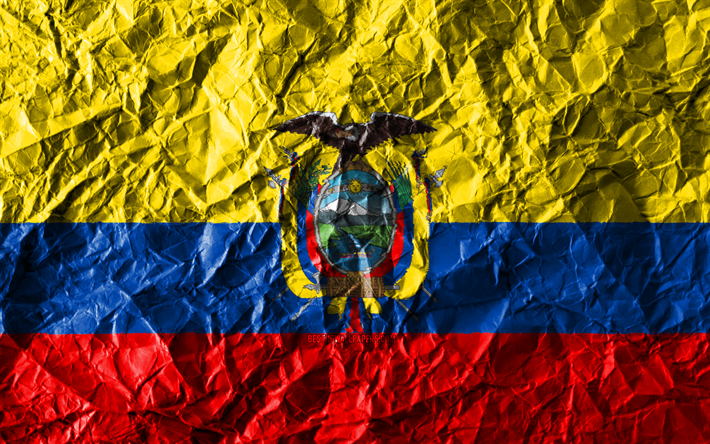Ecuadorian flag, 4k, crumpled paper, South American countries, creative, Flag of Ecuador, national symbols, South America, Ecuador 3D flag, Ecuador