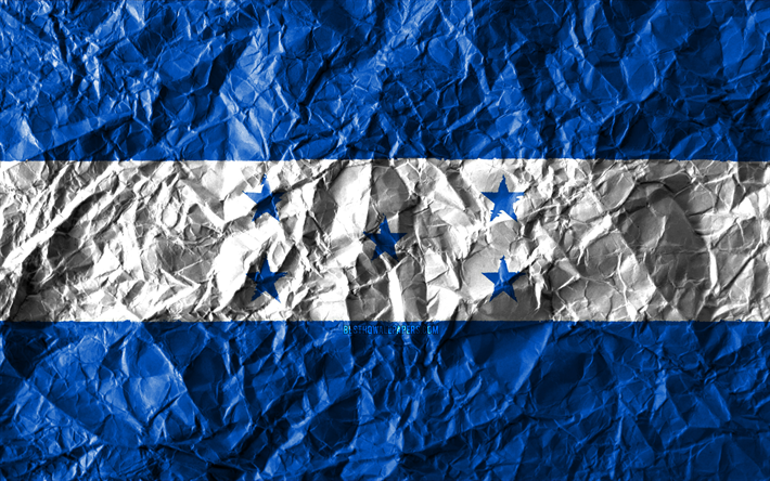 Le Honduras drapeau, 4k, papier froiss&#233;, pays d&#39;Am&#233;rique du Nord, cr&#233;atif, Drapeau du Honduras, les symboles nationaux, l&#39;Am&#233;rique du Nord, Honduras 3D drapeau, Honduras