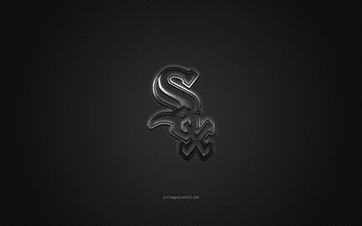 Les White Sox de Chicago, American club de baseball, MLB, logo argent&#233;, gris en fibre de carbone de fond, de baseball, de Chicago, Illinois, etats-unis, de la Ligue Majeure de Baseball, les White Sox de Chicago logo