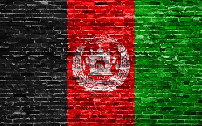 4k, Afghan flag, bricks texture, Asia, national symbols, Flag of Afghanistan, brickwall, Afghanistan 3D flag, Asian countries, Afghanistan