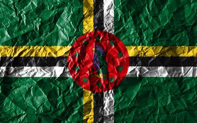 Dominikanska flagga, 4k, skrynkliga papper, Nordamerikanska l&#228;nder, kreativa, Flagga Dominica, nationella symboler, Nordamerika, Dominica 3D-flagga, Dominica