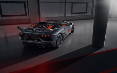 En 2020, la Lamborghini Aventador SVJ 63 Roadster, vue de l&#39;arri&#232;re, &#224; l&#39;ext&#233;rieur, r&#233;glage Aventador, coup&#233; sport, des voitures de sport italiennes, Lamborghini