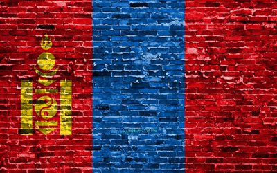 4k, Mongol bandeira, tijolos de textura, &#193;sia, s&#237;mbolos nacionais, Bandeira da Mong&#243;lia, brickwall, Mong&#243;lia 3D bandeira, Pa&#237;ses asi&#225;ticos, Mong&#243;lia