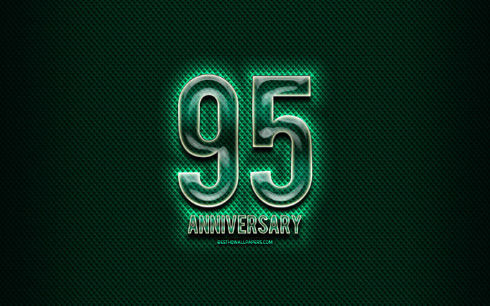 95&#186; aniversario de vidrio, de signos, de color turquesa grunge de fondo, de 95 A&#241;os, Aniversario, aniversario de conceptos, creatividad, Cristal 95&#186; aniversario signo
