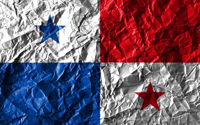 Bandeira panamenha, 4k, papel amassado, Pa&#237;ses da Am&#233;rica do norte, criativo, Bandeira do Panam&#225;, s&#237;mbolos nacionais, Am&#233;rica Do Norte, Panam&#225; 3D bandeira, Panam&#225;