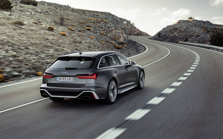 2020, Audi RS6 Avant, vis&#227;o traseira, exterior, combi cinzento, novo tom de cinza RS6 Avant, carros alem&#227;es, Audi