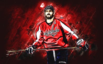 Alexander Ovechkin, Washington Capitals, Russian hockey player, portrait, NHL, USA, red creative background, hockey