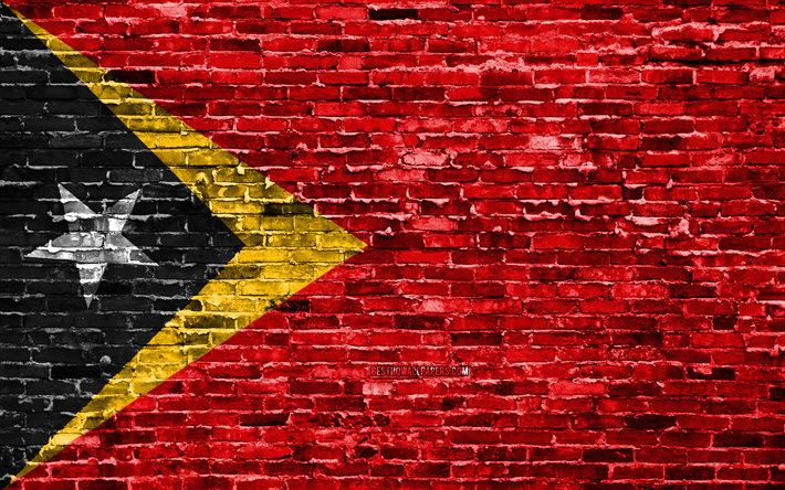 4k, Timor-Leste, la bandera, los ladrillos, la textura, Asia, los s&#237;mbolos nacionales, la Bandera de Timor-Leste, brickwall, Timor-Leste 3D de la bandera, los pa&#237;ses de Asia