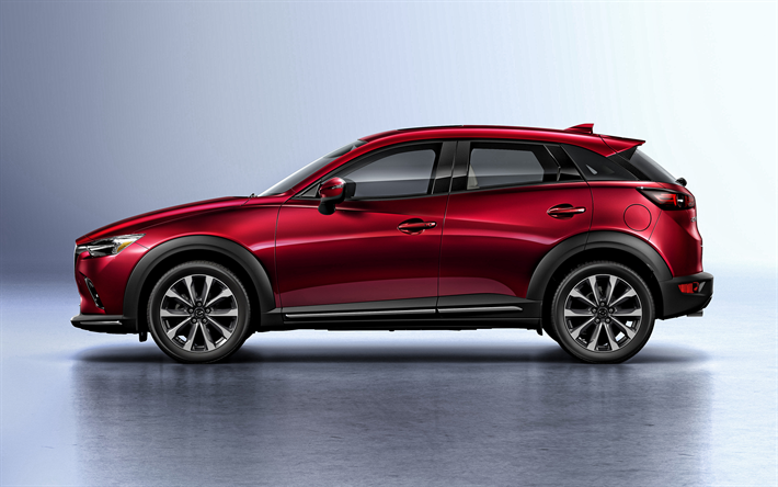 2019, Mazda CX-3, side view, exterior, new red CX-3, compact crossover, Japanese cars, KODO, Mazda