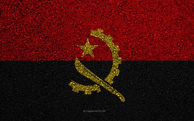 Flag of Angola, asphalt texture, flag on asphalt, Angola flag, Africa, Angola, flags of African countries