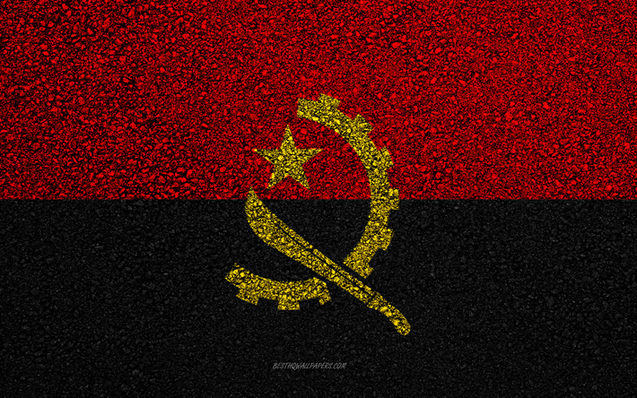 Angolan lippu, asfaltti rakenne, lippu asfaltilla, Afrikka, Angola, liput Afrikkalainen maissa