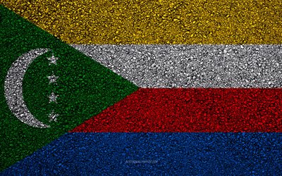 Asfalt &#252;zerinde Comoros bayrağı, asfalt doku, bayrak, Afrika &#252;lkelerinin bayrak, Afrika, Komorlar, Komorlar bayrakları
