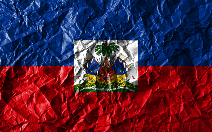 Haitis flagga, 4k, skrynkliga papper, Nordamerikanska l&#228;nder, kreativa, Flaggan i Haiti, nationella symboler, Nordamerika, Haiti 3D-flagga, Haiti