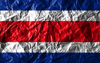 Costa Ricas flagga, 4k, skrynkliga papper, Nordamerikanska l&#228;nder, kreativa, Flagga av Costa Rica, nationella symboler, Nordamerika, Costa Rica 3D-flagga, Costa Rica