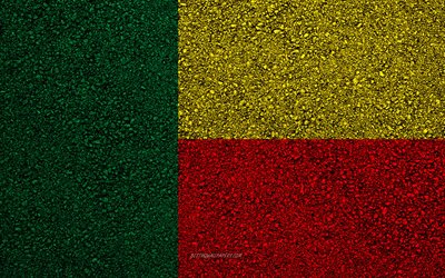 Flag of Benin, asphalt texture, flag on asphalt, Benin flag, Africa, Benin, flags of African countries