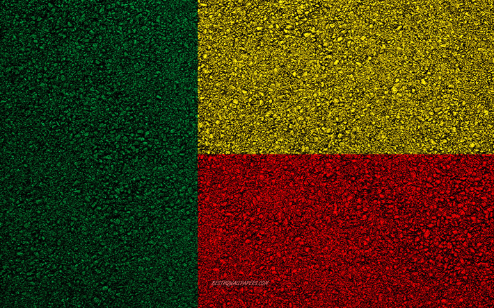 Flag of Benin, asphalt texture, flag on asphalt, Benin flag, Africa, Benin, flags of African countries
