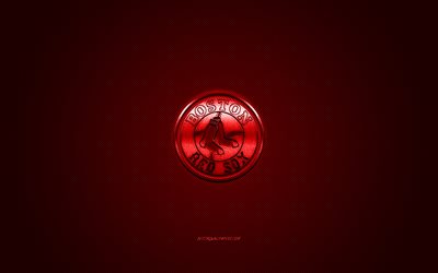 Los medias Rojas de Boston, American club de b&#233;isbol, MLB, logotipo rojo, rojo de fibra de carbono de fondo, de b&#233;isbol, de Boston, Massachusetts, estados UNIDOS, la Major League de B&#233;isbol Boston Red Sox logo