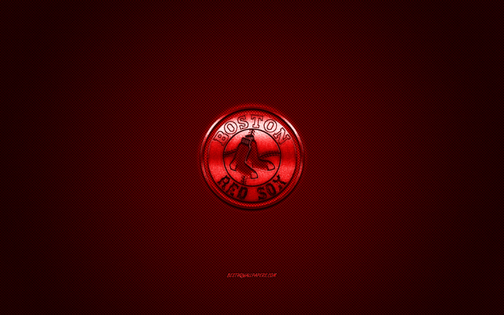 boston red sox american baseball club, mlb, rotes logo, rote kohlenstoff-faser-hintergrund, baseball, boston, massachusetts, usa, major league baseball, boston red sox logo