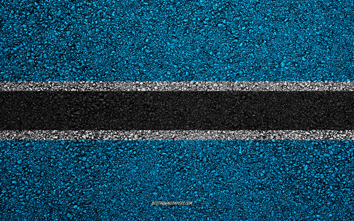 Bandeira de Botsuana, a textura do asfalto, sinalizador no asfalto, Botswana bandeira, &#193;frica, Botswana, bandeiras de pa&#237;ses Africanos