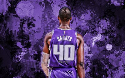 Harrison Barnes, violet paint splashes, NBA, Sacramento Kings, basketball stars, grunge art, Harrison Bryce Jordan Barnes, basketball, back view, USA