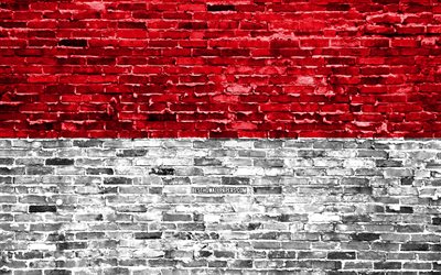 4k, Indonesian flag, bricks texture, Asia, national symbols, Flag of Indonesia, brickwall, Indonesia 3D flag, Asian countries, Indonesia