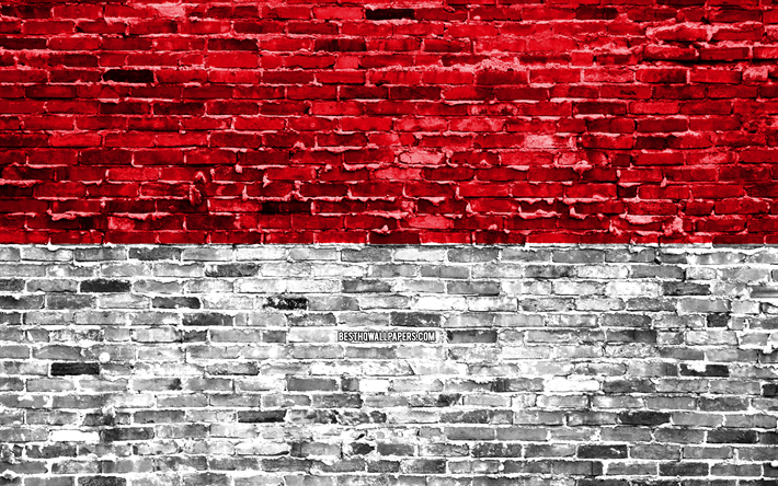 4k, Endonezya bayrağı, tuğla doku, Asya, ulusal semboller, Endonezya Bayrağı, brickwall, Endonezya 3D bayrak, Asya &#252;lkeleri, Endonezya