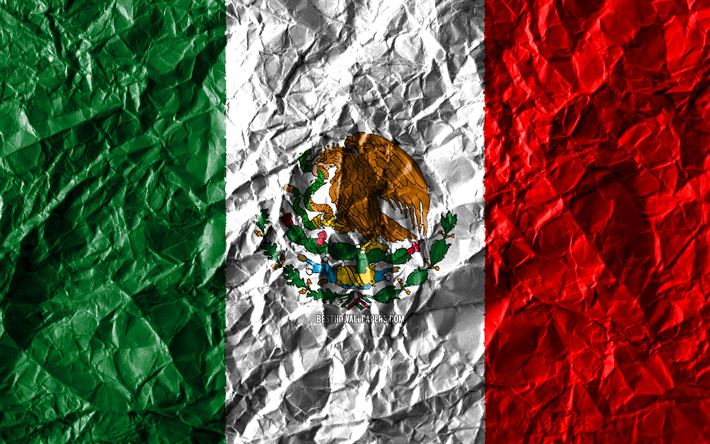 Mexikanska flaggan, 4k, skrynkliga papper, Nordamerikanska l&#228;nder, kreativa, Flaggan i Mexiko, nationella symboler, Nordamerika, Mexiko 3D-flagga, Mexiko