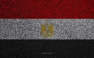 Bandiera dell&#39;Egitto, asfalto, trama, bandiera su asfalto, Egitto bandiera, Africa, Egitto, bandiere di paesi Africani, bandiera Egiziana