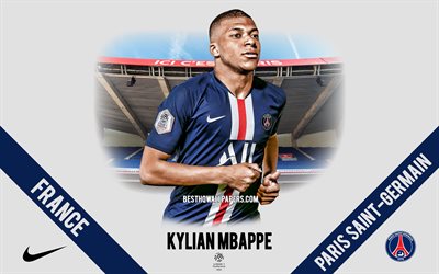 Kylian Mbappe, PSG, portrait, French football player, Paris Saint-Germain, Ligue 1, France, PSG footballers 2020, football, Parc des Princes