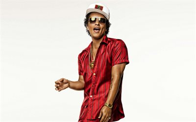 Bruno Mars, Peter Gene Hernandez, Amerikalı şarkıcı, fotoğraf &#231;ekimi, portre, kırmızı tiş&#246;rt