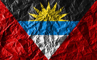antigua und barbuda flagge, 4k, zerknittert, papier, nordamerika, kreative, flagge von antigua und barbuda, nationale symbole, nord-amerika, antigua und barbuda