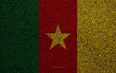 Afrika &#252;lkeleri Kamerun bayrağı, asfalt doku, asfalt bayrağı, Kamerun bayrak, Afrika, Kamerun, bayraklar
