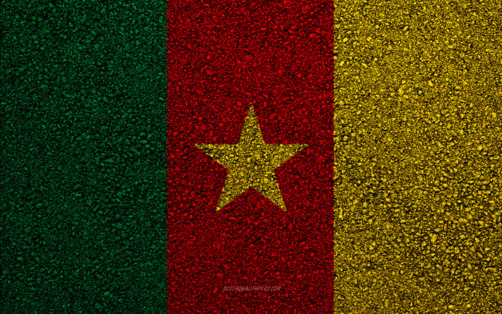 Flag of Cameroon, asphalt texture, flag on asphalt, Cameroon flag, Africa, Cameroon, flags of African countries
