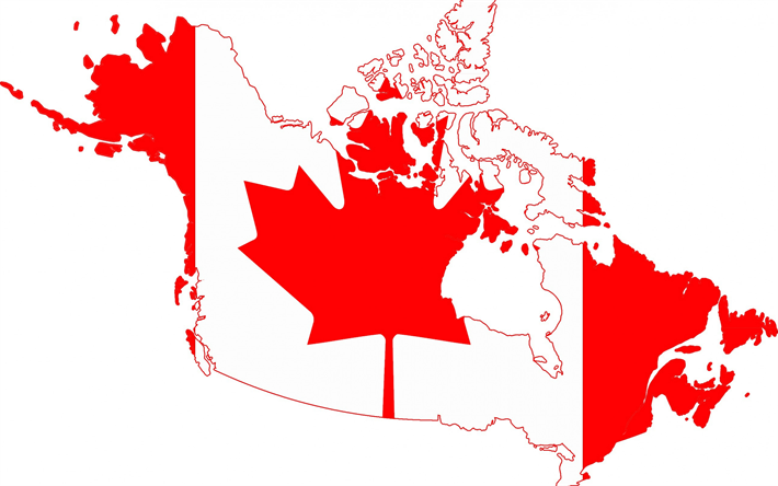 Canada flag, Canada map silhouette, Canadian flag, map, Canada