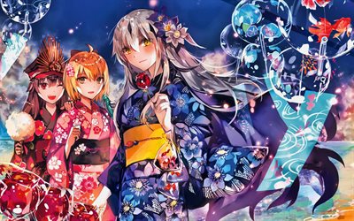 Majin Archer, Yatsuhana Lancer, Sakura Saber, Fate Series, Fate Grand Order, girls in kimono, TYPE-MOON