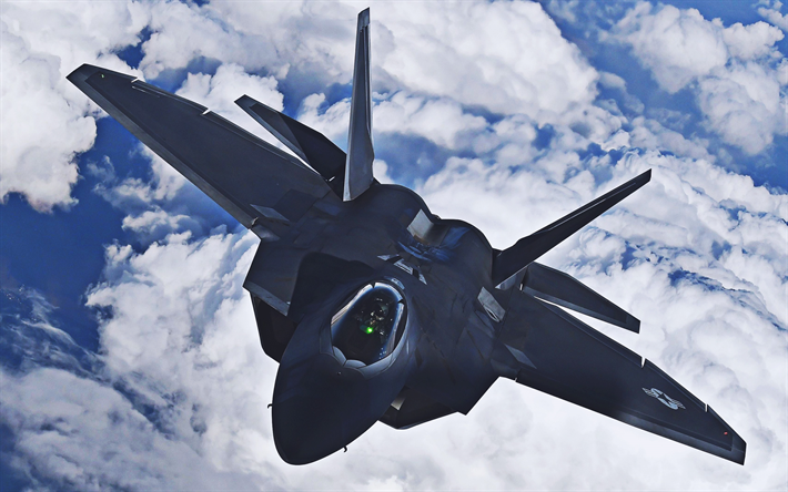 Lockheed Martin F-22 Raptor, pilvet, HDR, lentomelun, jet fighter, taistelija, Lockheed Martin, YHDYSVALTAIN Armeija