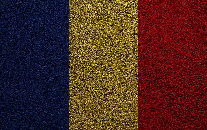 Bandeira do Chade, a textura do asfalto, sinalizador no asfalto, Chade bandeira, &#193;frica, Chade, bandeiras de pa&#237;ses Africanos