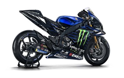 2019, Monster Energy, Yamaha no MotoGP YZR-M1, vista lateral, moto de corrida, MotoGP, esportes japoneses motos, Yamaha, Valentino Rossi