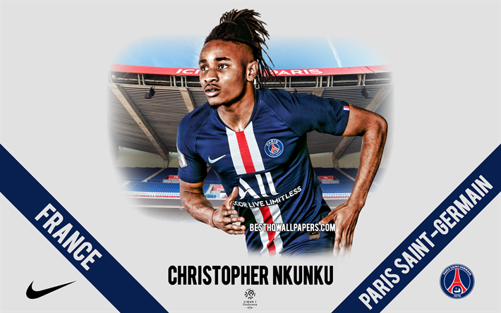 Christopher Nkunku, PSG, portre, Fransız futbolcu, orta saha oyuncusu, Paris Saint-Germain, 1 İzle, Fransa, PSG futbolcular, 2020, futbol, Notre Dame