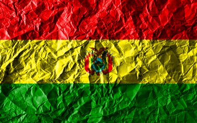 Boliviano de la bandera, 4k, papel arrugado, pa&#237;ses de Am&#233;rica del Sur, creativo, de la Bandera de Bolivia, los s&#237;mbolos nacionales, Am&#233;rica del Sur, Bolivia 3D de la bandera, Bolivia