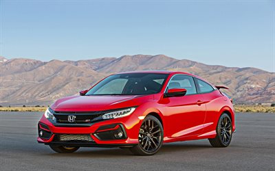 Honda Civic Si, en 2020, vue de face, &#224; l&#39;ext&#233;rieur, rouge coup&#233;, rouge de nouvelles Civic Si, les voitures japonaises, Honda