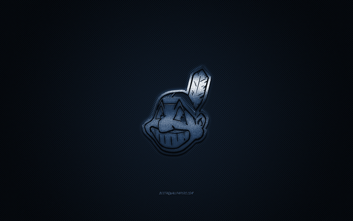 Cleveland Indians, American baseball club, MLB, blue logo, blue carbon fiber background, baseball, Cleveland, Ohio, USA, Major League Baseball, Cleveland Indians logo