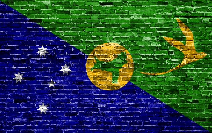 4k, Christmas Island flag, bricks texture, Asia, national symbols, Flag of Christmas Island, brickwall, Christmas Island 3D flag, Asian countries, Christmas Island