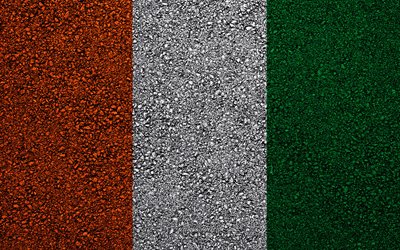 Bandeira da C&#244;te d&#39;Ivoire, a textura do asfalto, sinalizador no asfalto, Costa do marfim bandeira, &#193;frica, Costa do marfim, bandeiras de pa&#237;ses Africanos