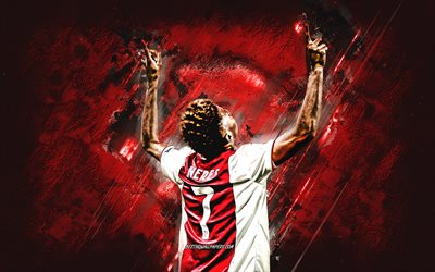 David Neres, Ajax FC, Brezilyalı futbolcu, forvet, portre, yaratıcı sanat, kırmızı taş arka plan, Ajax, futbol